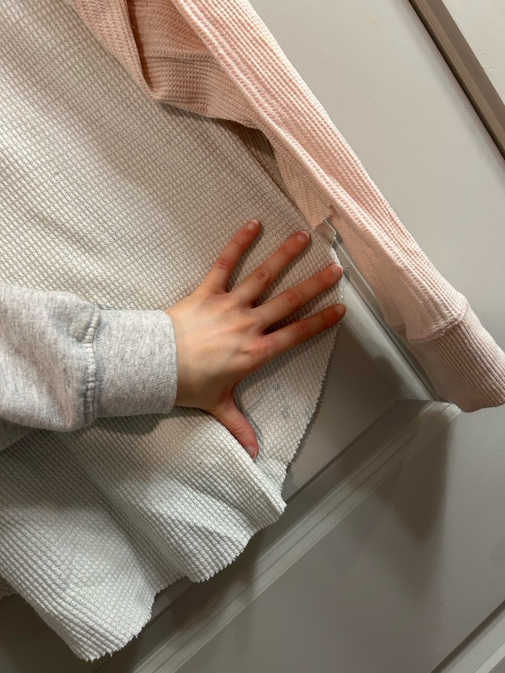 Light Pink and Cream Waffle Free People Long-Sleeve Top - Picture 4 of 7